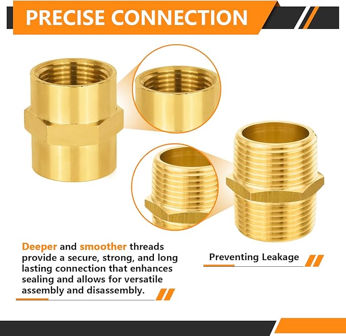 20-PCs HeSun Brass Pipe Fittings Combo, 10-PCs 1" NPT Male + 10-PCs 1" NPT Female Hex Nipple Adapter
