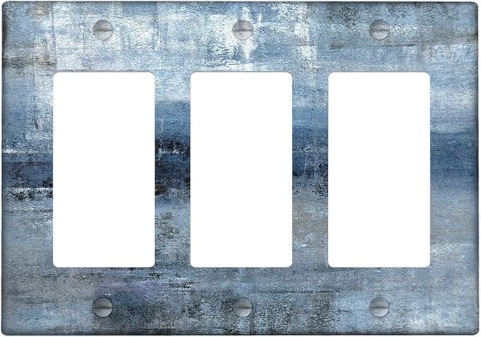 Blue Grey 3-Gang Rocker Light Switch Cover Abstract Art Decorative Wall Plate Cover Modern Electrical Outlet Covers