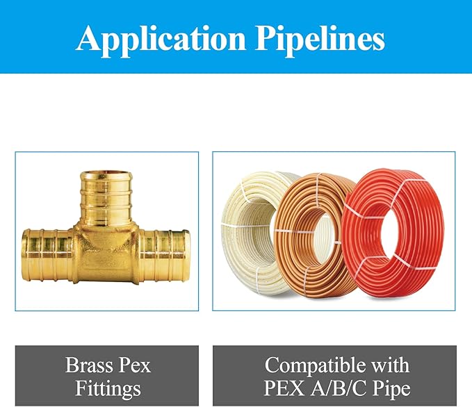 WiseWater 8 Pcs PEX Fittings 1 Inch, 1 inch Tee Brass Fittings, Barb Crimp PEX Pipe Fitting for PEX Pipe Plumbing Projects (Pack of 8)