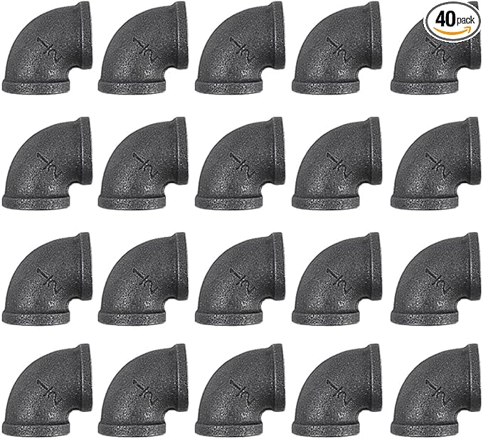 40 Pack 1/2 inches Malleable Cast Iron Pipe Elbows, Industrial Pipe Elbows for Threaded Black Pipes and Fittings, DIY Steampunk Industrial Vintage Style.