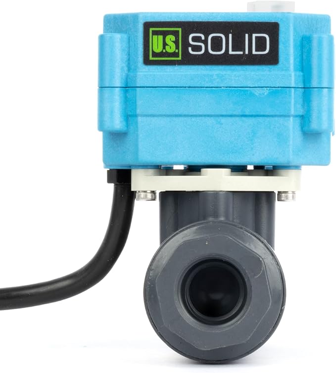 U.S. Solid 1/2 inch PVC Motorized Ball Valve - Plastic Electrical, US Plug, 2 Wire Auto Return, AC 110~230V, IP67, Manual Override, Normally Closed