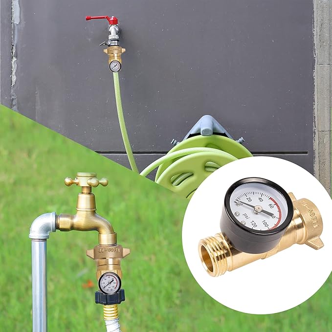 Hourleey Brass RV Water Pressure Regulator, Hi-Flow Water Regulator With Filter Screen and Gauge for Campers, Travel Trailers, Plumbing System
