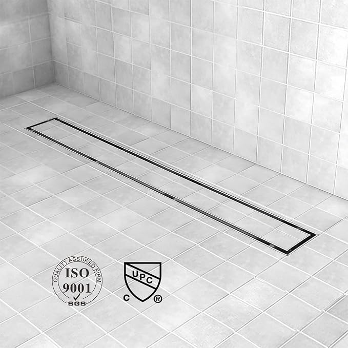 Linear Shower Drain, 60 inch Drain with Tile Insert 2-in-1 Panel, Brushed 304 Stainless Steel Shower Floor Drain, Linear Drain with Hair Strainer and Adjustable Feet