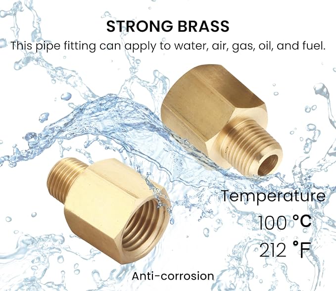 Brass Pipe Fitting, Adapter, 1/8 Inch NPT Male Pipe x 1/4 Inch NPT Female Pipe, Pack of 5