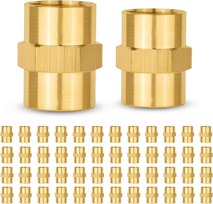 50-PCs HeSun Brass Pipe Fitting, 1/4" NPT Female x 1/4" NPT Female Hex Pipe Adapter