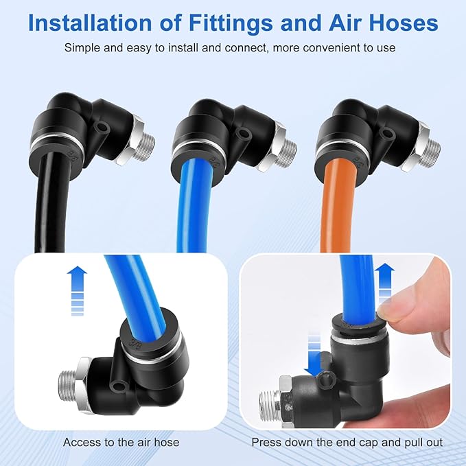 10 Pcs Push to Connect Fittings 3/8 Inch Tube OD x 1/8 Inch NPT Thread Pneumatic Male Elbow Quick Connect Air line fittings