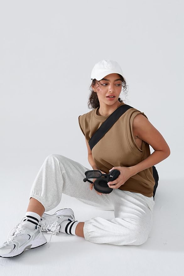 Workout Tank Tops Woman Crew Neck Athletic Tops Cotton Sweatshirt Loose Fit Muscle Tanks Runnning Gym Sports Shirt
