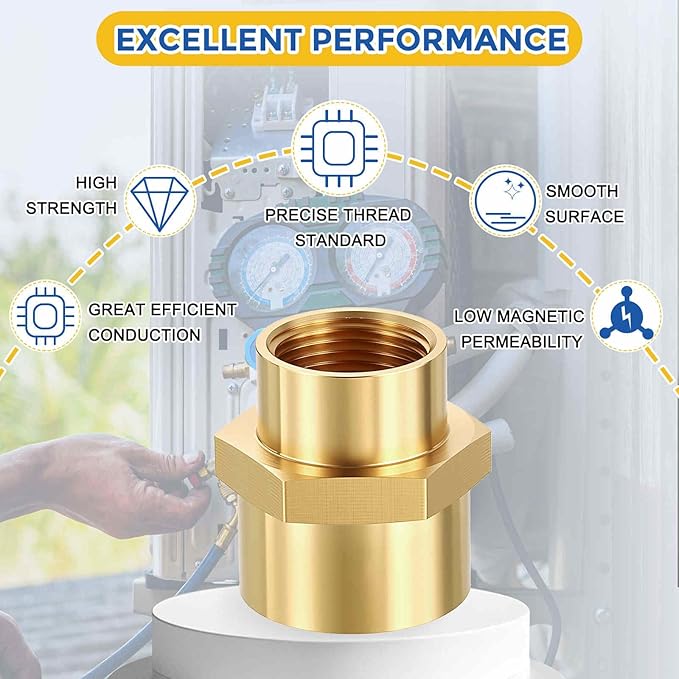 2 Packs Brass Pipe Fittings, 1" FeMale NPT to 3/4" FeMale NPT Brass Coupling, Coupler Hex Head Connectors for Air, Oil, LP, Gas