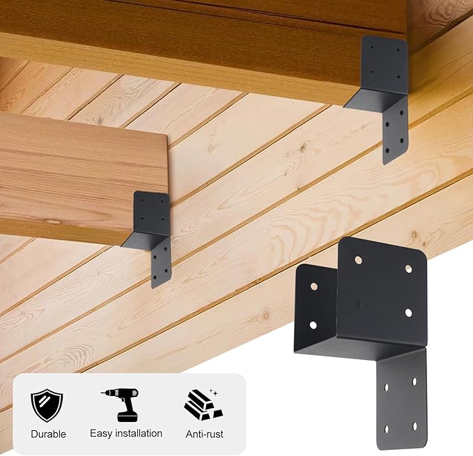 4 Pcs Joist Anchor Connector, Fit 4"x 4"Post, Roof Tie Header Hanger, Joint Post Cap, Truss to Beam Connector, Black Steel, Wall Mount, 4 Count