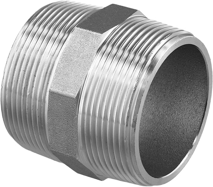 Hex Nipple 2 Inch Male to Male, 304 Stainless Steel Threaded Pipe Fitting for High Pressure Plumbing, 150 PSI, Resistant