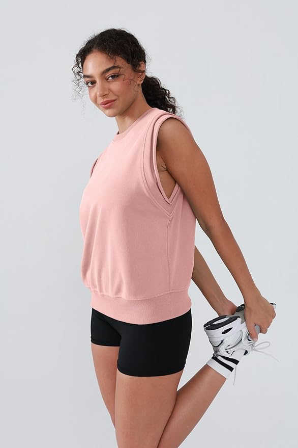 Workout Tank Tops Woman Crew Neck Athletic Tops Cotton Sweatshirt Loose Fit Muscle Tanks Runnning Gym Sports Shirt