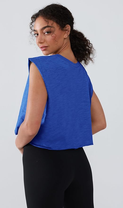 Women’s 100% Cotton Cropped Workout Tank Tops Soft Breathable Loose Fit Muscle Tank for Gym Yoga Running