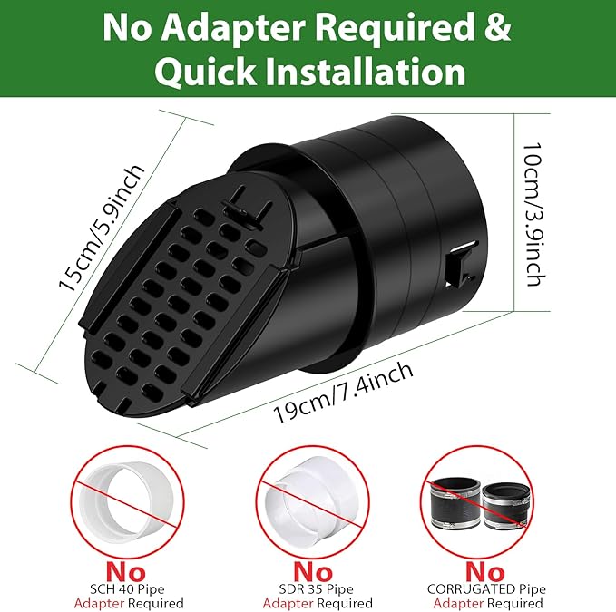 2 Pack 4" Gutter Downspout Extensions, Rain Diverter, Drainage Grate Yard Drain, Drain Emitter for Sump Pump Discharge & Downspout Extensions, Fit 4" SCH 40, 4" SDR 35, 4" & 3" Corrugated Pipe-Black