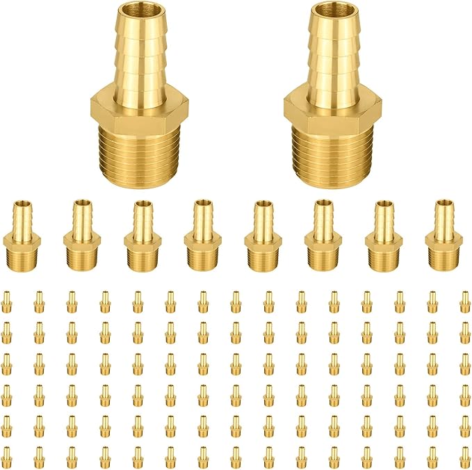 (Pack of 100) EFIELD Brass Hose Barb Fitting Adapter, 3/8" Barb x 1/2" NPT Male Pipe Fitting,(BARB009-100PCS)