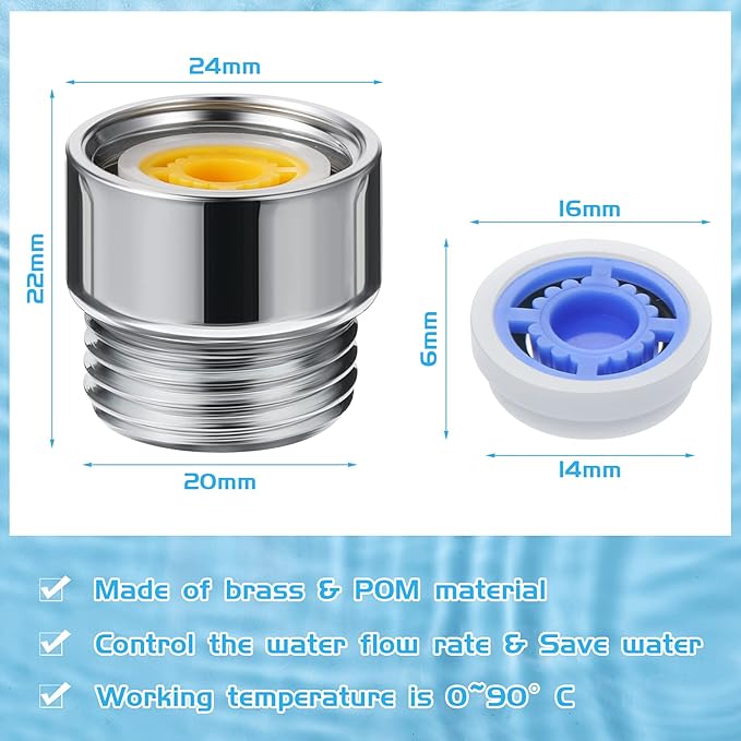 Honoson 4 Set Shower Flow Reducer Limiter Set 1/2 Inch Flow Restrictor Control Valve for Fixed Handheld and Shower Head 1.2/1.5/1.8/2/ 2.2/2.5 Gpm