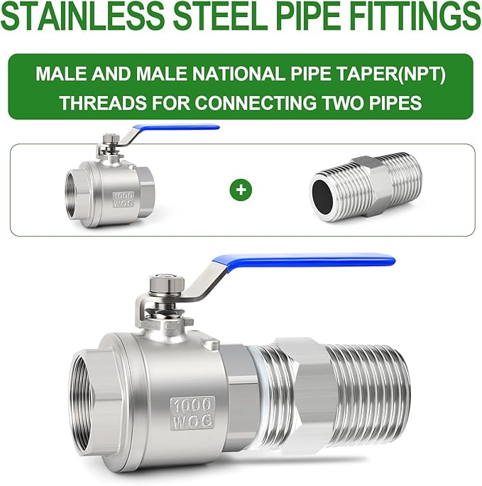 TAISHER 5PCS 304 Stainless Steel New Hex Nipple, 1" NPT Male x 1" NPT Male, Pipe Adapter Fitting