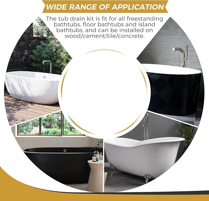 Freestanding Bathtub Drain Rough-in Kit, Bathtub Drain Kit with PVC Plastic Adapter and Brass Tail Pipes Compatible with All Freestanding Bathtubs, Floor Mounted Bathtub and Copper Bathtub