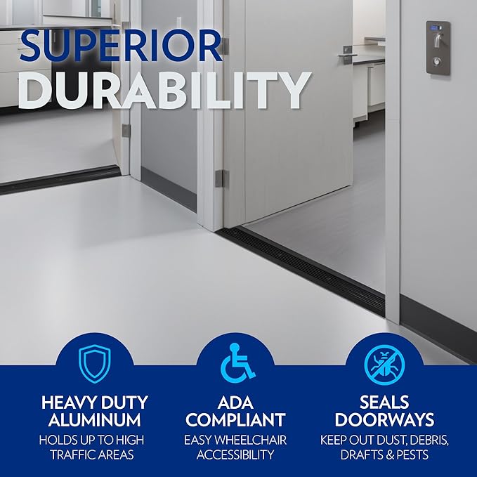 Door Threshold - Premium Low-Profile Corrugated Aluminum Door Saddle Flat Transition Exterior Door Threshold Strip - Black Anodize, 4" Wide x 72" Long