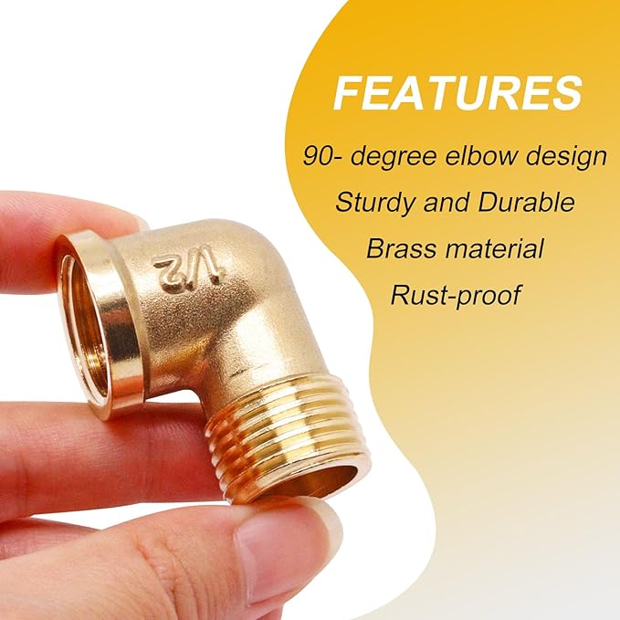 4pcs Brass Pipe Fitting 90 Degree Elbow 1/2" NPT (Male to Male) and (Male to Female) Pipe Fittings Kits