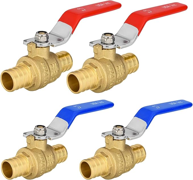 4-Pack Foskan 1" PEX Crimp Ball Valve, Brass Quarter Turn Full Port Shut-off Valve for PEX Tubing(Blue and Red)