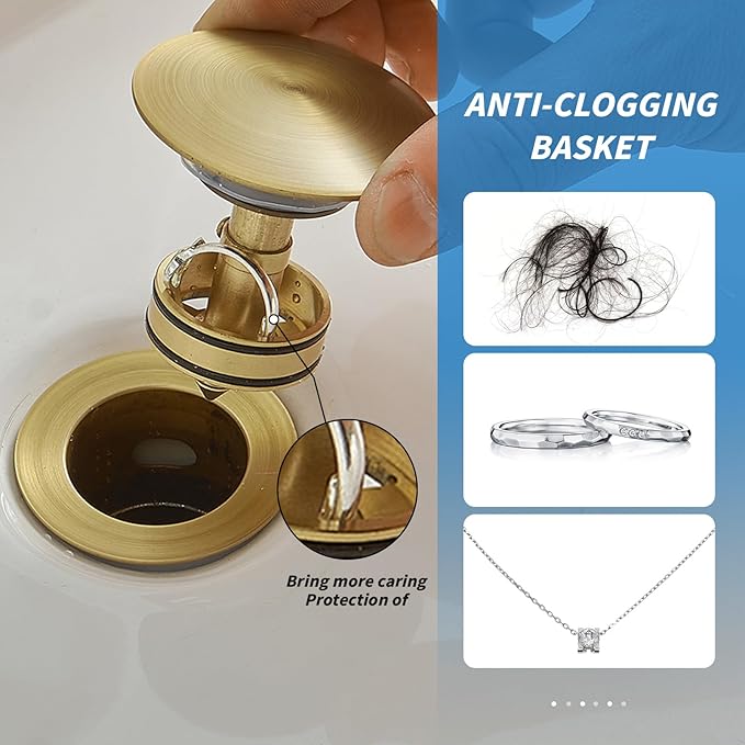 BWE One-Piece Pop-Up Drain Assembly with Strainer for Bathroom Vessel Vanity Faucet Bathroom Vessel Sink Drain Stopper with Overflow Antique