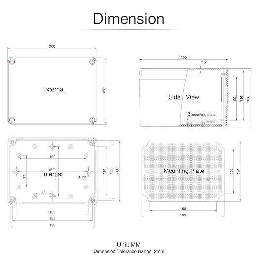 QILIPSU Outdoor Junction Box IP67 Waterproof Project Box ABS Plastic Weatherproof Electrical Enclosure Gray Cover (7.9"x5.9"x5.1")