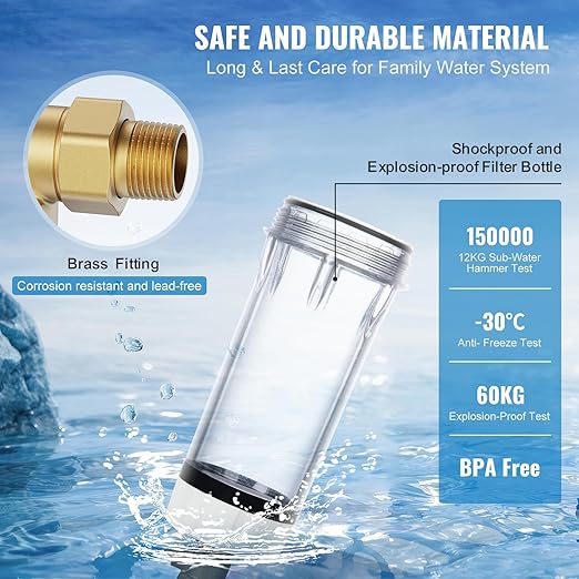 VEVOR Auto Flush Sediment Filter, 36 GPM Spin Down Water Filter with Touch Screen, 6Th Gen Backwash System, Bi-Side Scraper, 360° Install Whole House Pre Filter, Pressure Gauge, 1" MNPT, 3/4" FNPT