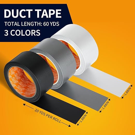 YONGJIN Strong Duct Tape Waterproof - 3 Pack 1.88 Inch x 20 Yards Each All Weather Duct Tape, No Residue, Heat Resistant, Multi-Purpose for Indoor Outdoor Repairs and DIY(Mixed)