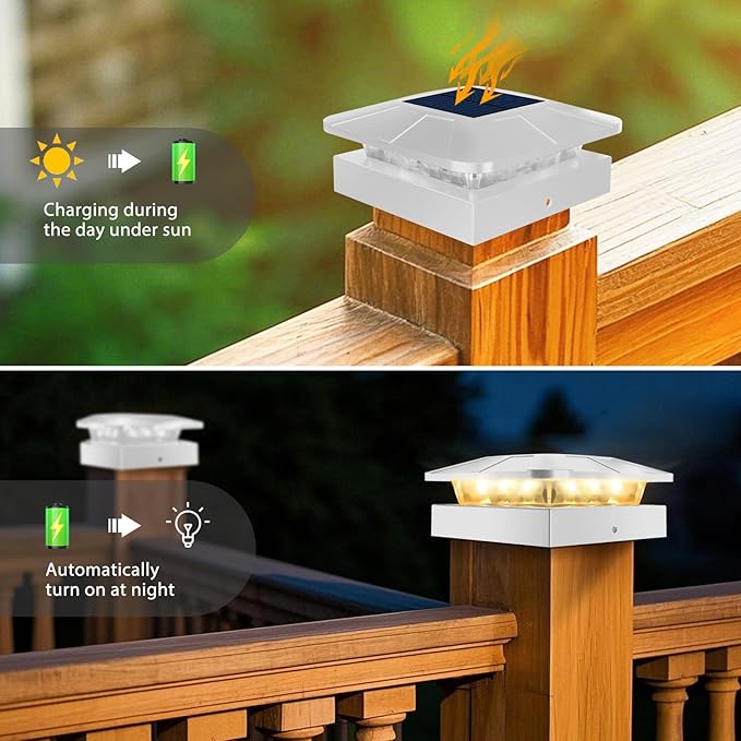 Peasur 4x4 Solar Post Cap Lights Outdoor with 3 Modes, 12 Packs White Fence Light Solar Powered Waterproof for Wood/Vinyl Posts for Deck Yard Garden Patio Outside