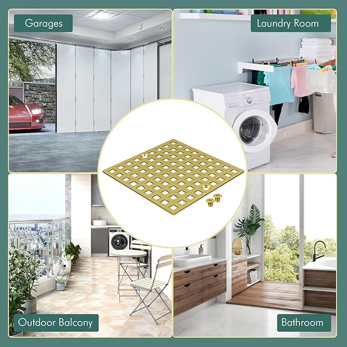3-7/8" Brushed Gold Shower Drain Cover - Square Floor Drain Cover Replacement - Hair Catcher/Drain Strainer for Bathrooms, Showers, and Sinks - SUS304 Stainless Steel & CUPC Certified