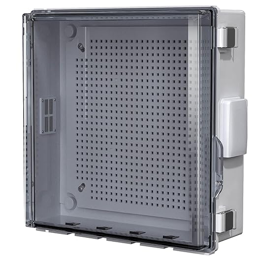 ABS Electrical Junction Box, Ventilated Design, Cable Grommets, IP65 Waterproof Enclosure, Indoor/Outdoor Use with Mounting Panel.. (Clear Cover, 13"x13"x5.1")