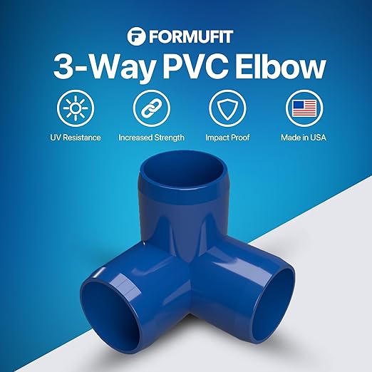 FORMUFIT 1-1/4" 3-Way Elbow Furniture Grade PVC Fitting in Blue, Made in USA, UV-Resistant, Impact-Proof, 1.660" Actual Socket Diameter (Pack of 4)
