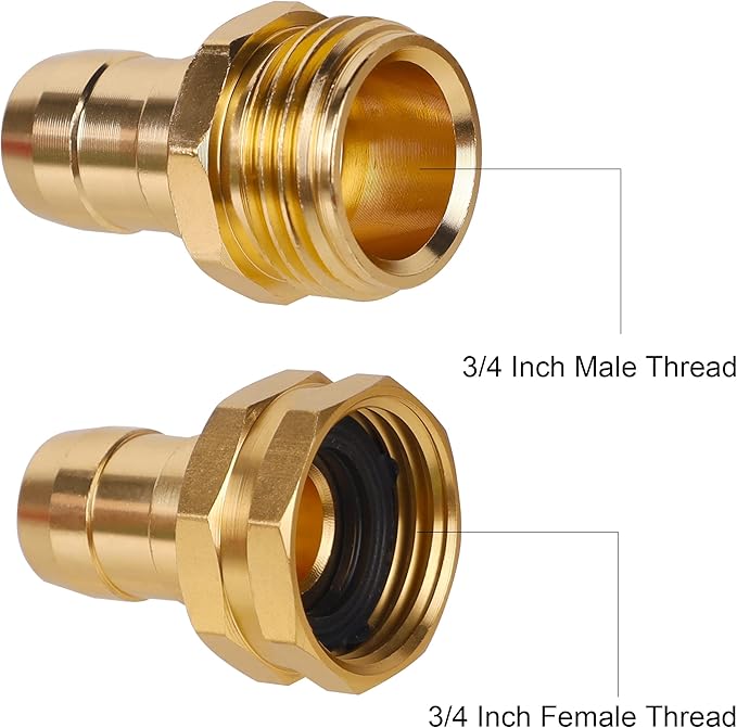 Biswing Garden Hose Repair Connector with Clamps, 5/8" Barb x 3/4" GHT Thread Aluminum Water Hose Pipe Repair Kit, Female and Male Hose Connectors with Stainless Steel Clamp, 2 Pack