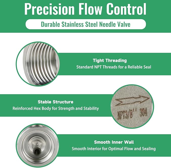 Angry Pony Stainless Steel 304 NPT 3/8 female Straight Needle Valve, High Pressure Hydraulic Flow Control Valve for Water Oil Gas Systems, 900 PSI
