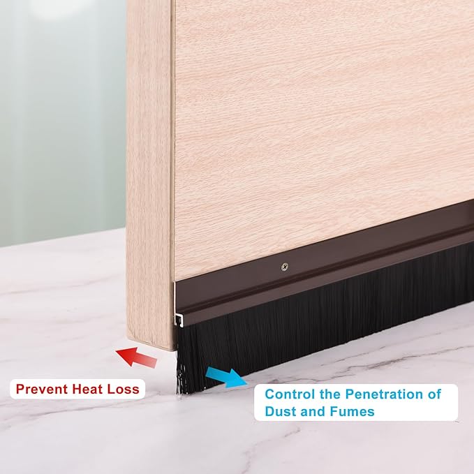 uxcell 2Pcs Door Brush Bottom Sweep H-Shape Aluminum Alloy Base with 2-inch PP Brush for Home, Industrial (47-inch L, Brown)