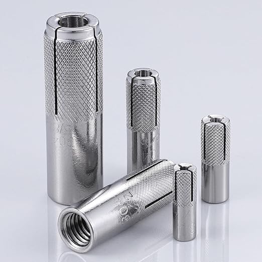 Wensilon(100 pcs) 1/4"-20 Premium Stainless Steel Drop in Anchors Assortment, Knurled Drop-in-Anchor for Solid Concrete, Internal Forced Expansion Screw Bolts