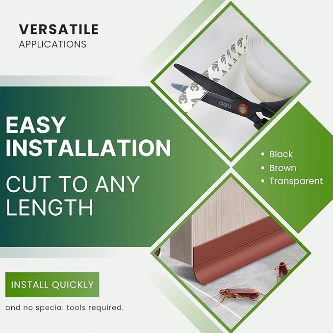 1.4in Brown Weather Stripping Door Seal – Heavy-Duty Silicone, Strong Adhesive, Seals Medium Gaps for Winter Cold Protection and Energy Efficiency