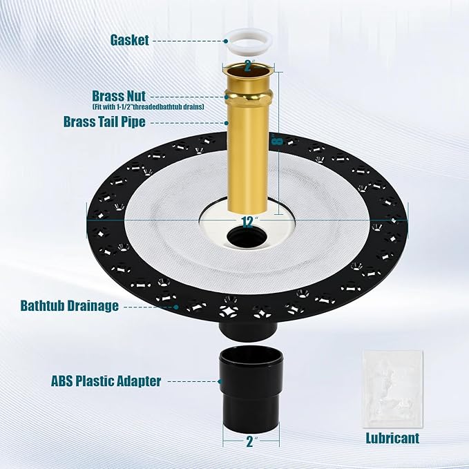 Freestanding Bathtub Drain Kits Installation, Freestanding Tub Drain Rough-in Kit for Free Standing Bathtub, with Brass Tail Pipe and ABS Plastic Pipe