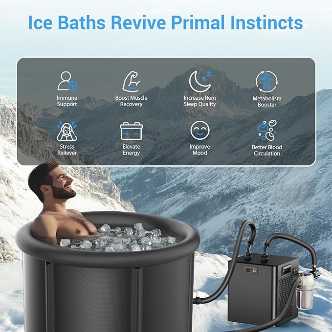 Ice Bath Chiller & Cold Plunge Tub Kit, 1/3 HP Cold Plunge Chiller with External Filter & Pump, 100Gal Ice Pod, Cold Plunge Tub with Water Chiller for Cold Therapy
