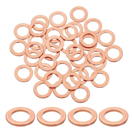 uxcell 75Pcs M10 Flat Washer Copper Washer Sealing Rings, 10mm ID 16mm OD 1.5mm Thickness Copper Crush Washers Metric Sealing Gasket for Plumbing Machinery Automotive