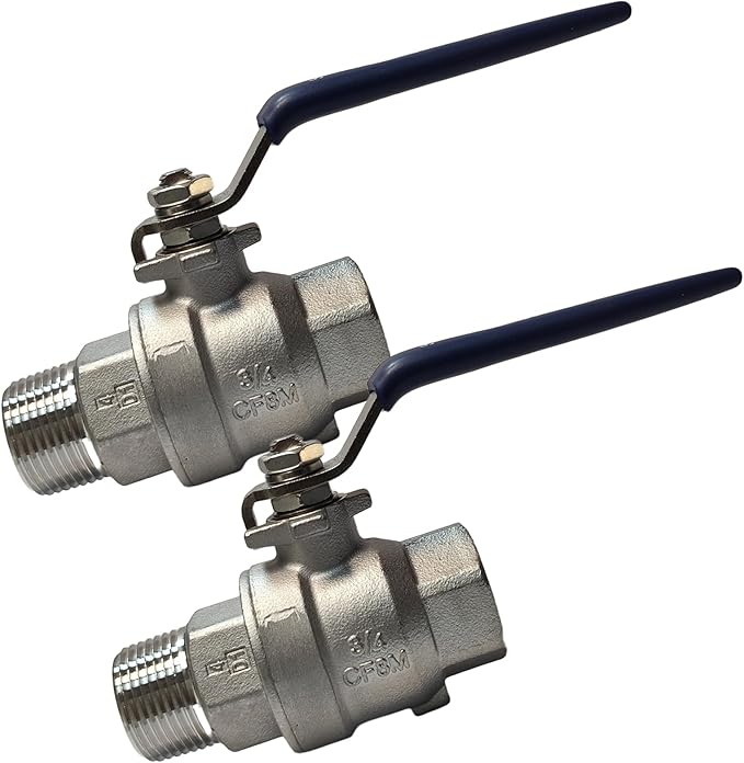 3/4" 316 Stainless Steel Ball Valve Female to Male, 2-Piece Full Port NPT Threaded, 1000 WOG, High Pressure Corrosion Resistant Shut Off Valve for Water/Oil/Gas, Industrial Plumbing Valve (2-Pack)