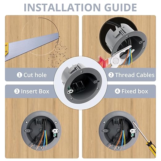 Electrical Outlet Boxes,4.25” Dia Groundable Plastic Round Electrical Boxes,18 Cubic Inch ETL,Fire Rated for 2 Hours,for Home Improvement.