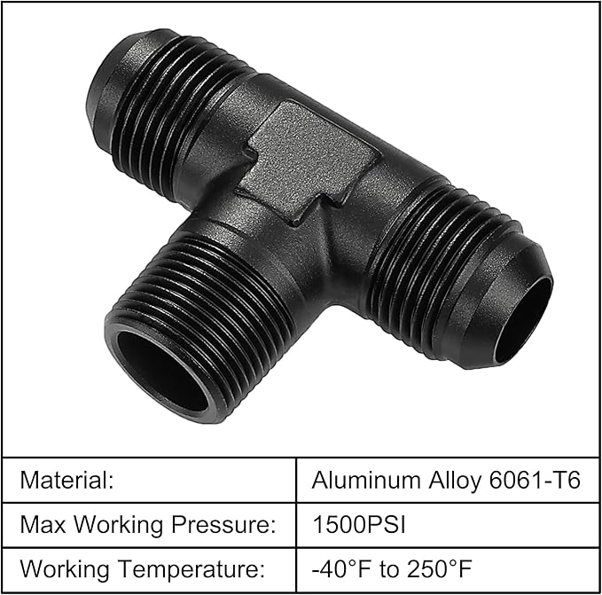 EVIL ENERGY 12AN Tee Male Flare to 3/4 NPT on Side Branch T Fitting Adapter Aluminum Black