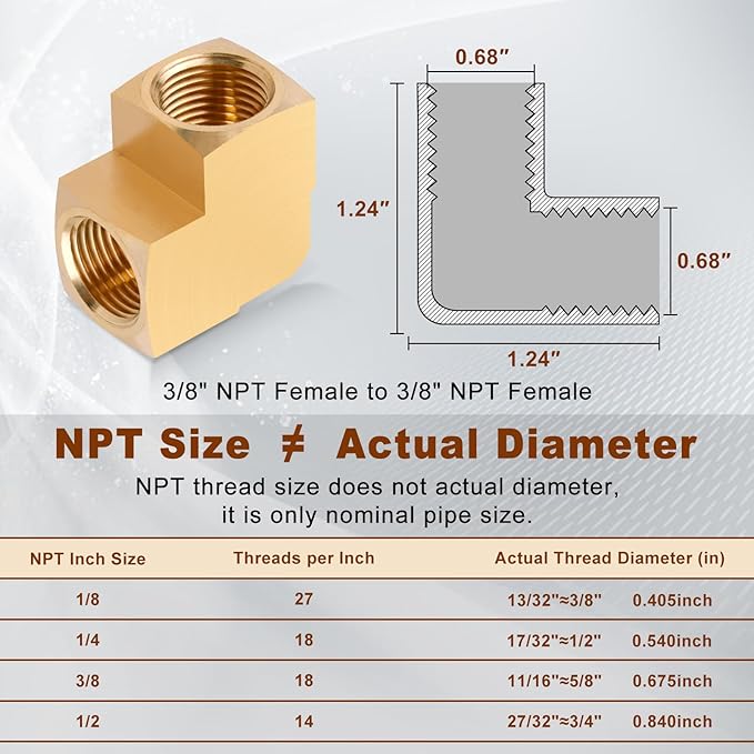 2pcs 3/8” Brass Fittings 90 Degree Barstock Street Elbow 3/8" NPT Female Pipe to 3/8" NPT Female Pipe 3/8 NPT Female Fittings Elbow Forged Brass Pipe Fittings
