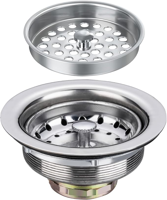 3-1/2 Inch Commercial Kitchen Sink Drain Assembly - Stainless Steel Construction, Dual Strainer Baskets for Drain & Stopper, Fits Restaurant, Food Service, Industrial Sinks