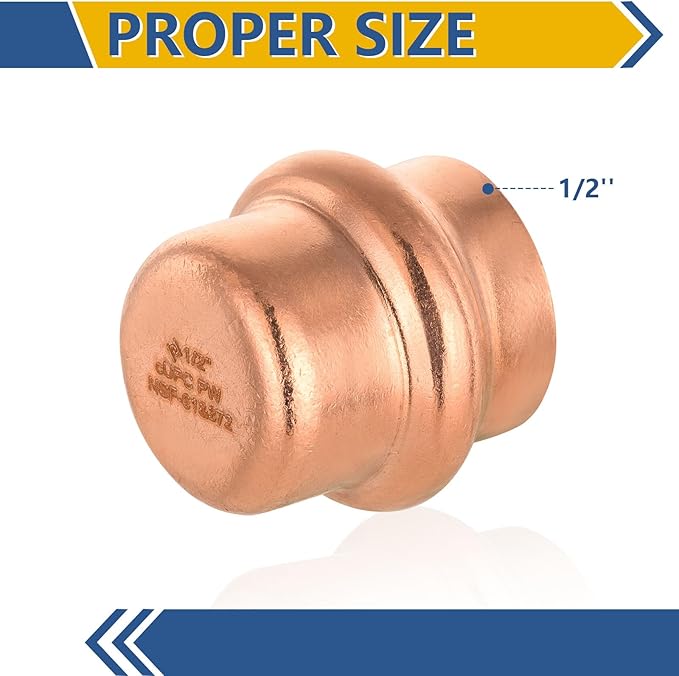 30-Pack GUOFIS Copper Press End Cap, 1/2" x 1/2" Plug Fittings for Copper Tube Connection with Stop(PRESS020-30Pack)