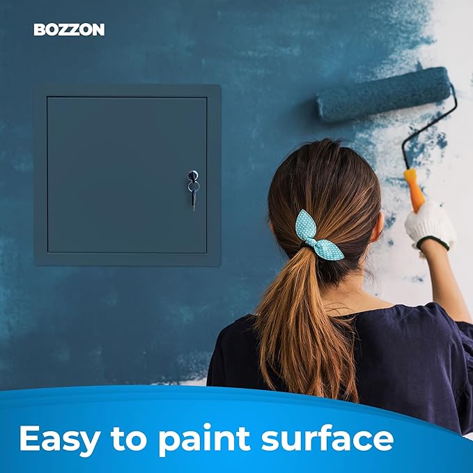 BOZZON Access Panel for Drywall 12 x 12 inch – Metal Door with Key Lock, 18 GA Steel Frame, Wall Hole Cover, Plumbing Access Door, White