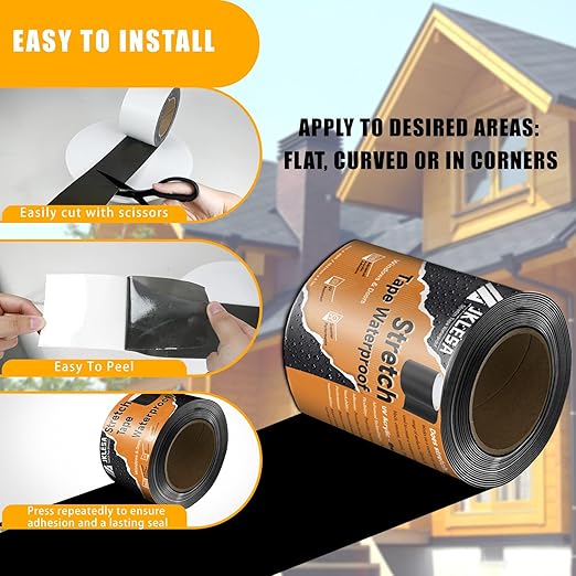 Stretch Tape for Windows & Doors, 6" x 20' Roll UV Resistant Flashing Tape Waterproof, Self-Adhesive Flashing Tape for Windows, Weather Window Tape with Advanced Acrylic Adhesive, Black (4, 6" x 20')