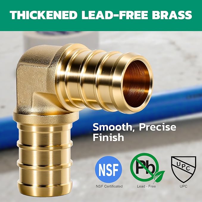 PEX Fittings 1/2 Inch, 12PCS Elbow Lead-Free Brass Connectors for PEX B Pipe, NSF UPC Certified, ASTM F1807, Compatible with Crimp/Clamp Rings (Hot/Cold Water, Hydronic Heating)