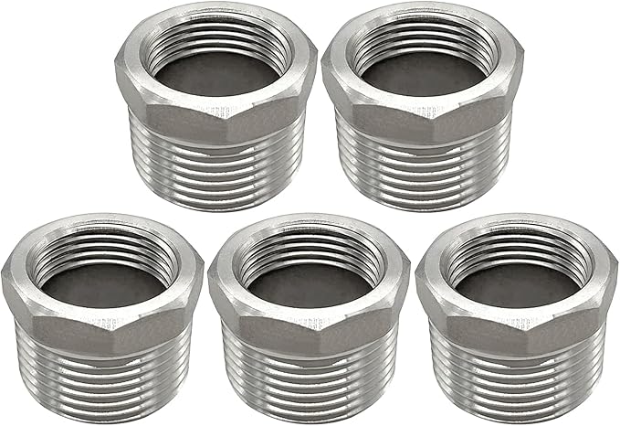 Beduan Stainless Steel Reducer Hex Bushing 1" Male NPT to 3/4" Female NPT Reducing Cast Pipe Adapter Fitting for Air Water Gas Fuel(Pack of 5)